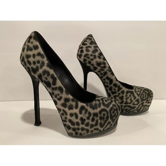YSL Yves Saint Laurent tribtoo pumps heels Ponyhair Grey leopard 37.5 - Picture 1 of 12